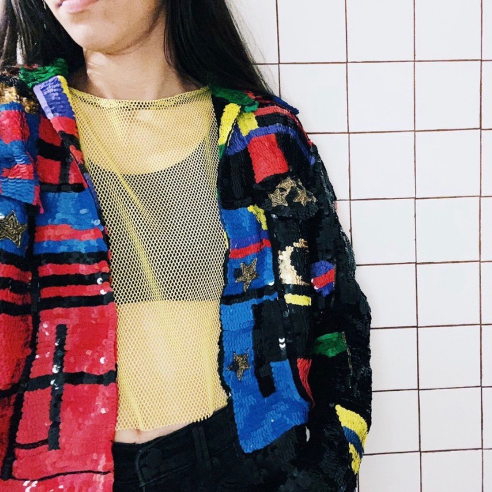 Vintage sequin color block jacket